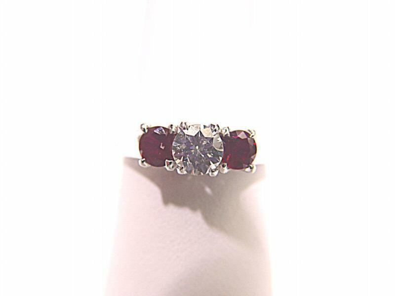 .46 CT ROUND BRILLIANT CUT DIAMOND 2 RUBIES ROUND CUT