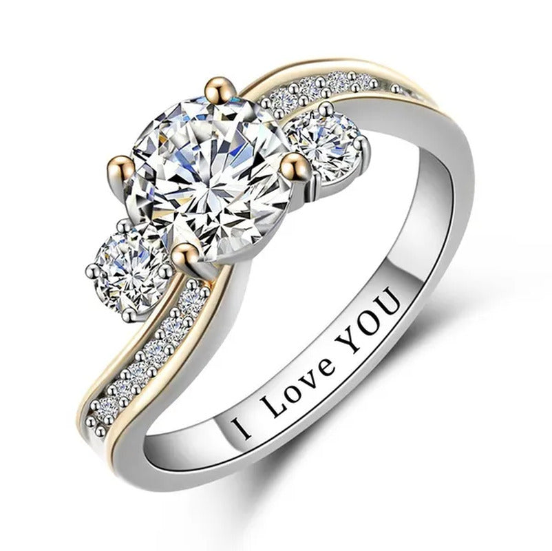 “The Story of Us” round Cut Pave Three Stone Accent Promise Bridal Engagement We
