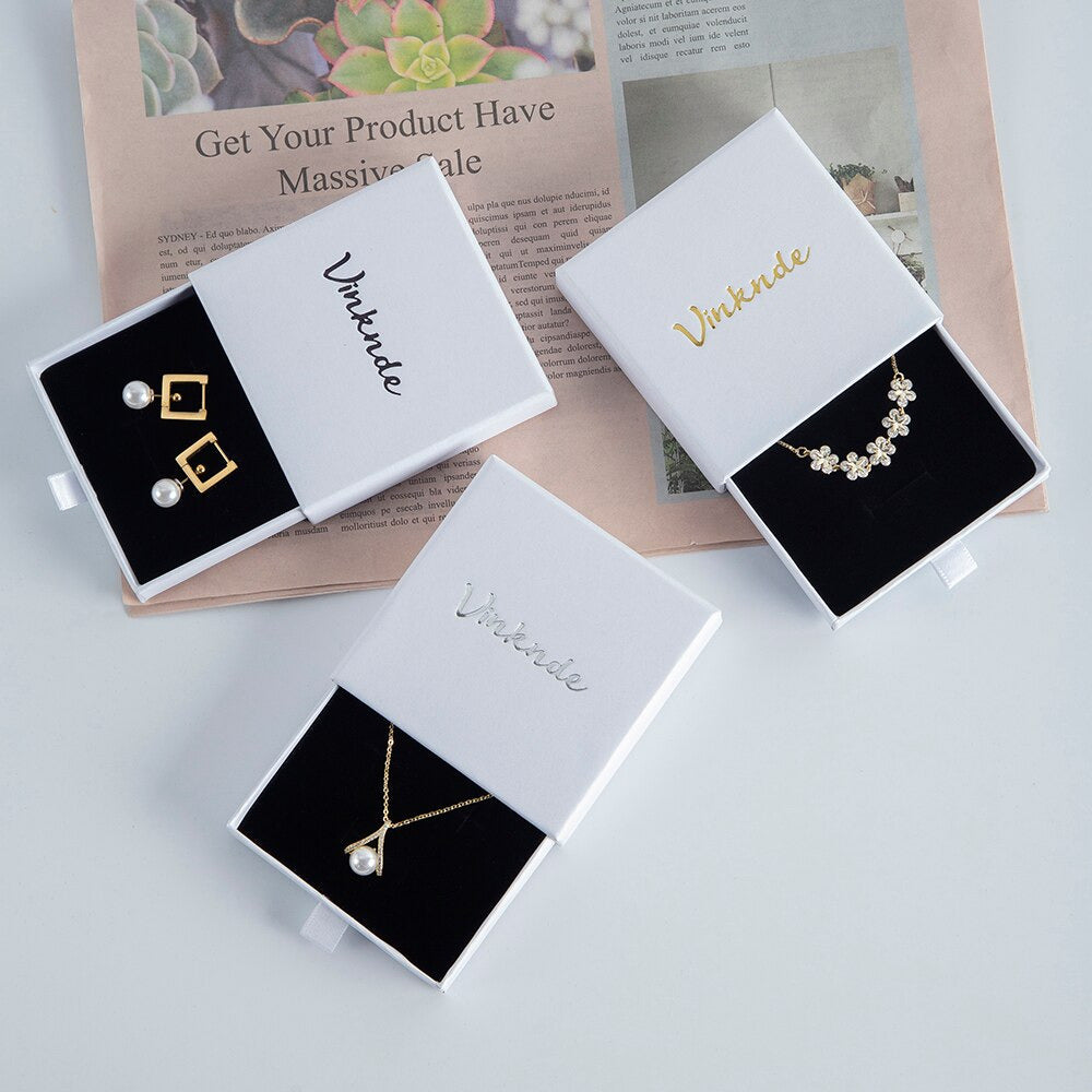 50Pcs Custom Logo Cardboard Jewelry Ring Necklace Gift Storage Box Slide Drawer