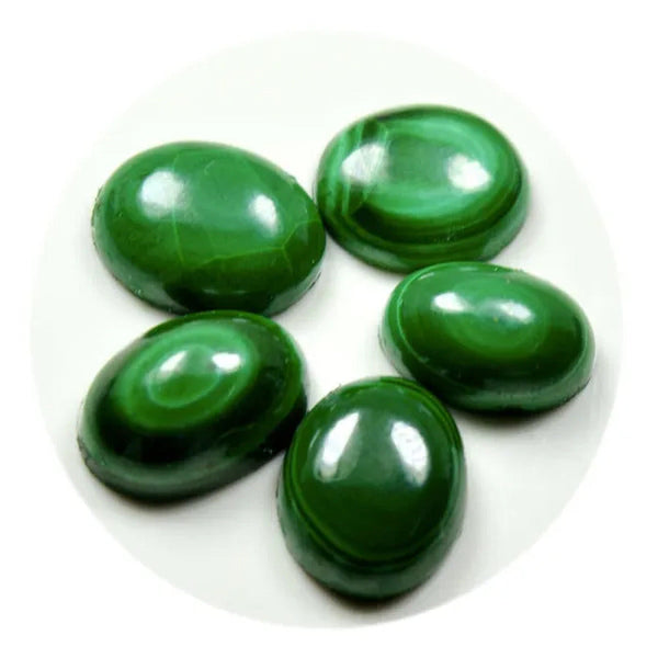 Original Malachite Gemstone Lot Total 70 Carat 5 Pcs Oval Shape Cabochon Stone a
