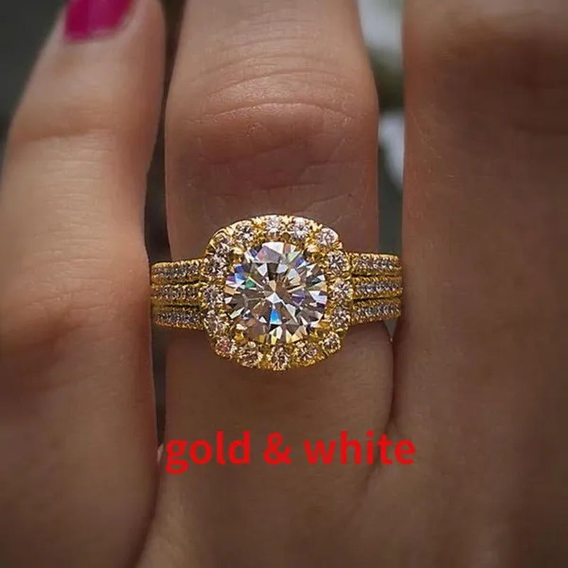 Women Wedding Diamond Ring 18K Gold Micro Pave Diamond Rings for Engagement Ring
