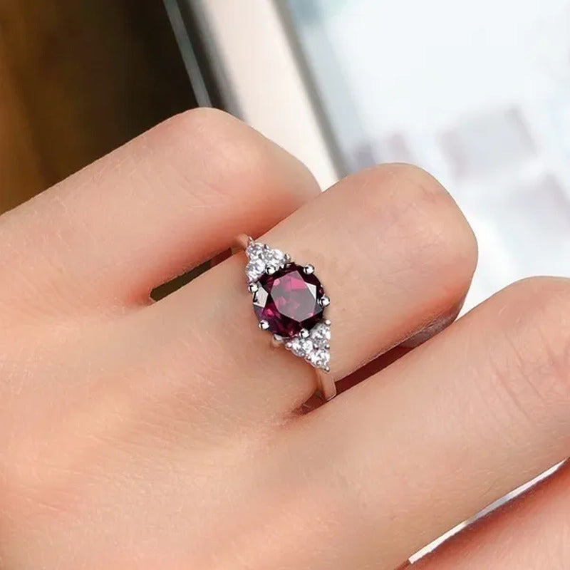 Women'S 925 Pure Silver Natural Garnet Ruby Daily Leisure Wedding Engagement Rin