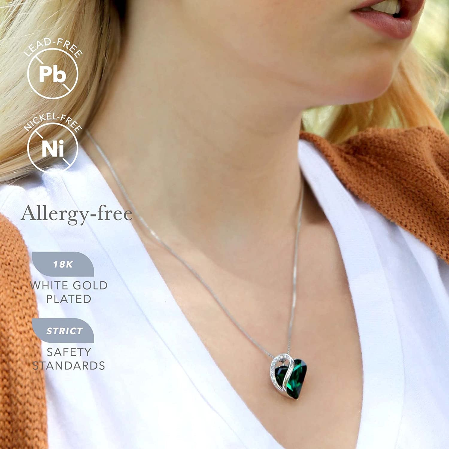 Women’S Silver Plated Infinity Love Heart Pendant Necklace with Birthstone Cryst