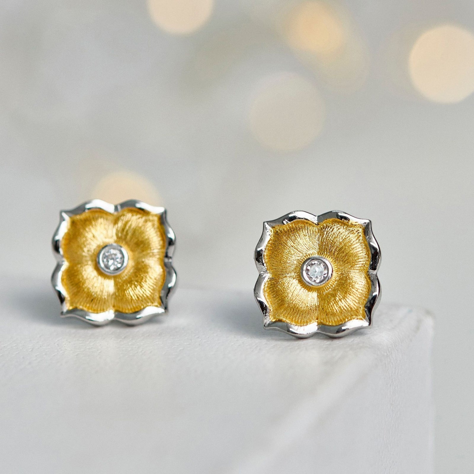 Women'S Fashionable Brushed Two-Color Flower Earrings