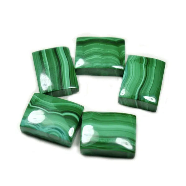 Real Malachite Gemstone Total 80-90 Carat 5 Pcs Rectangle Shape Lot Cabochon Fla