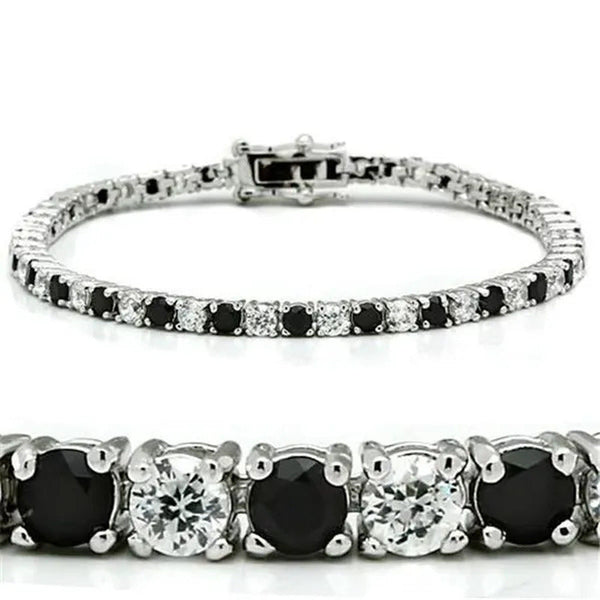 Women Rhodium Brass Bracelet with AAA Grade CZ in Black Diamond - 7 In.