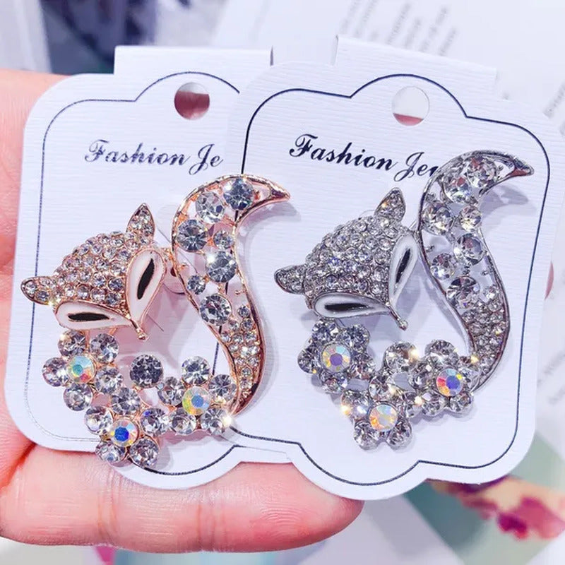 New Little Fox Brooch Crystal and Rhinestone Animal Brooches Coat Hat Accessorie