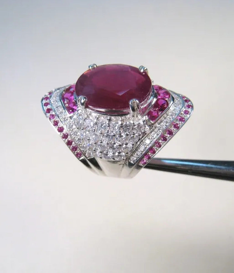 Women Ruby Gemstone 925 Silver Wedding Engagement Ring Jewelry Gifts