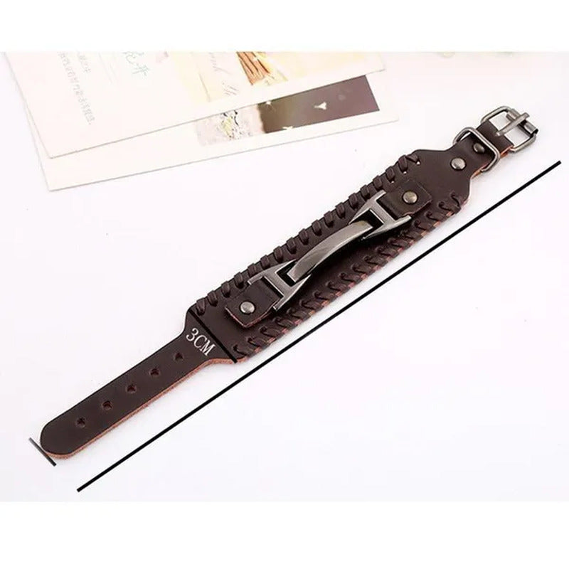 Women Men PU Leather Bracelets Punk Handmade Wide Cuff Rope Bracelet Woven Wrist