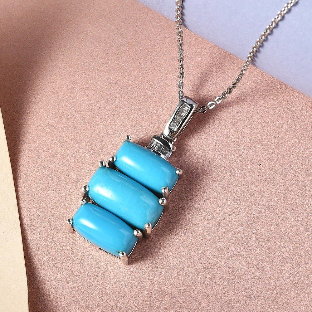 Sleeping Beauty Turquoise White Diamond Cushion 925 Sterling Silver Platinum Pla