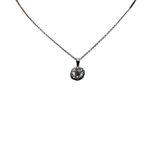 .73 CT CENTER .27 CT SIDE DIAMOND ROUND CENTER HALO DIAMOND AROUND 18 K PENDANT