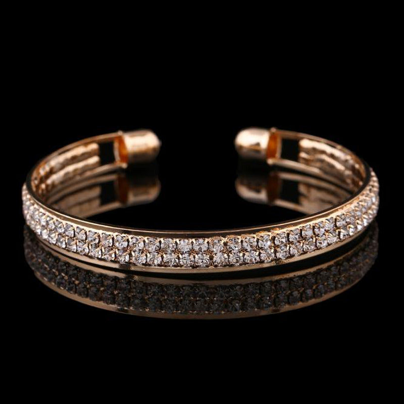 Womens Fashion Gold Crystal Rhinestone Open Bangle Cuff Bracelet Jewelry Gold