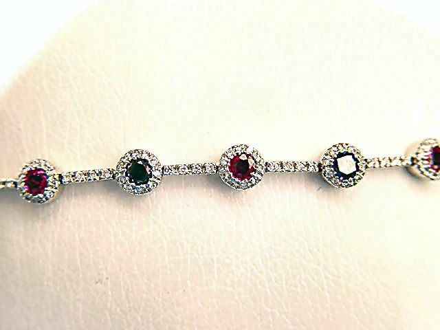 WOMEN ROUND SHAPE 7 PINK SAPPHIRE WITH 6 BLACK DIAMOND WHITE DIAMOND BRACELET