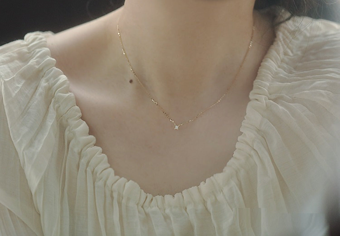 Women'S Pure 14K Yellow Gold Single Diamond Necklace