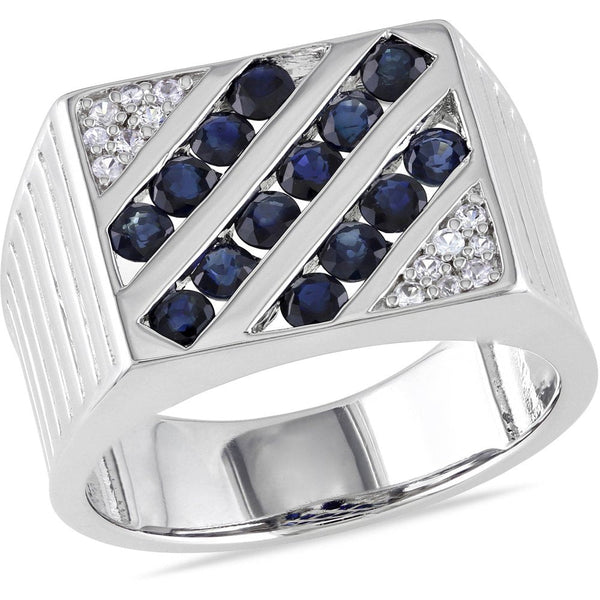 Miabella Men'S 1-7/8 Carat T.G.W. Round-Cut Sapphire Sterling Silver Channel Rin