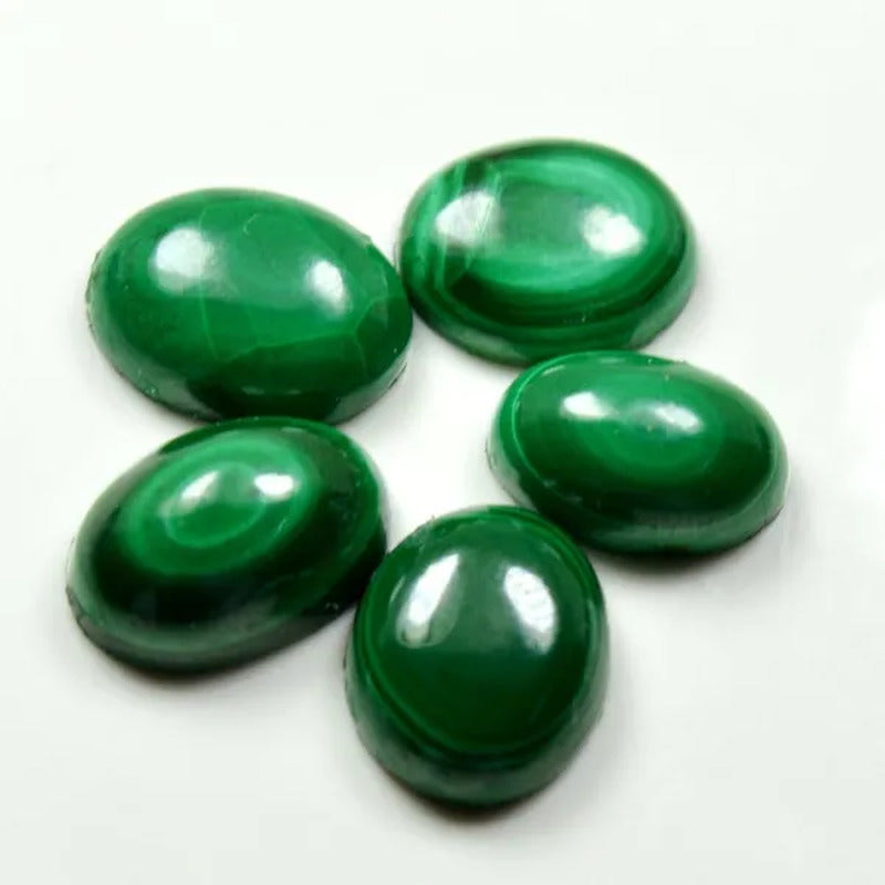 Original Malachite Gemstone Lot Total 70 Carat 5 Pcs Oval Shape Cabochon Stone a