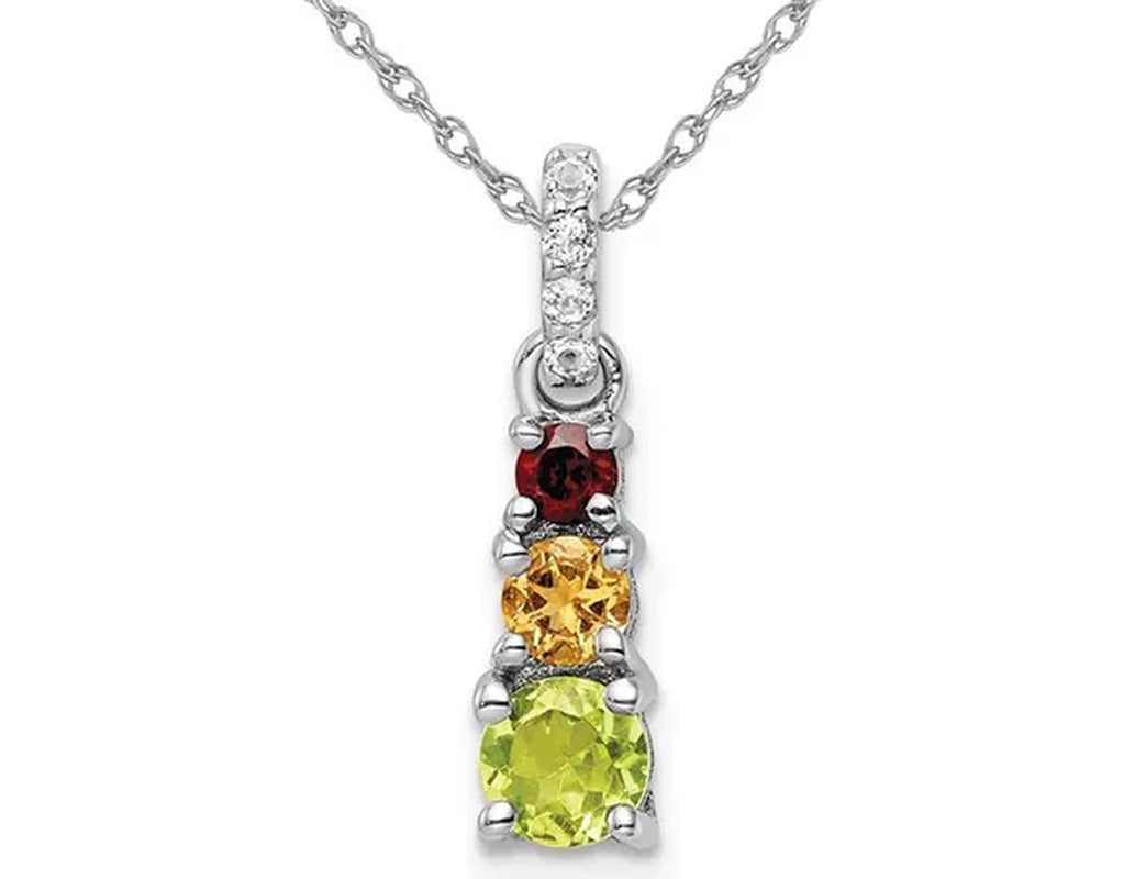 9/10 Carat (Ctw) Garnet, Peridot and Citrine Pendant Necklace in Sterling Silver