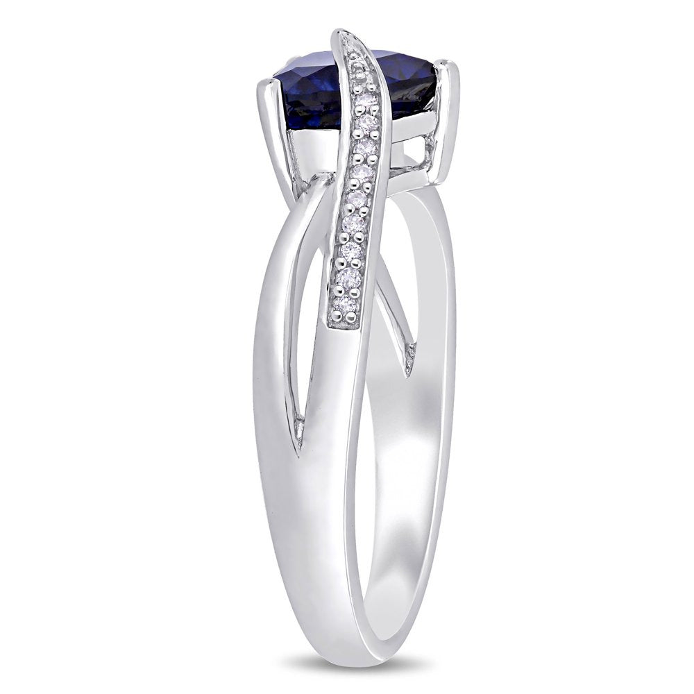 Miabella Women'S 1-7/8 Carat T.G.W. Heart-Shape Created Blue Sapphire and 0.05 C
