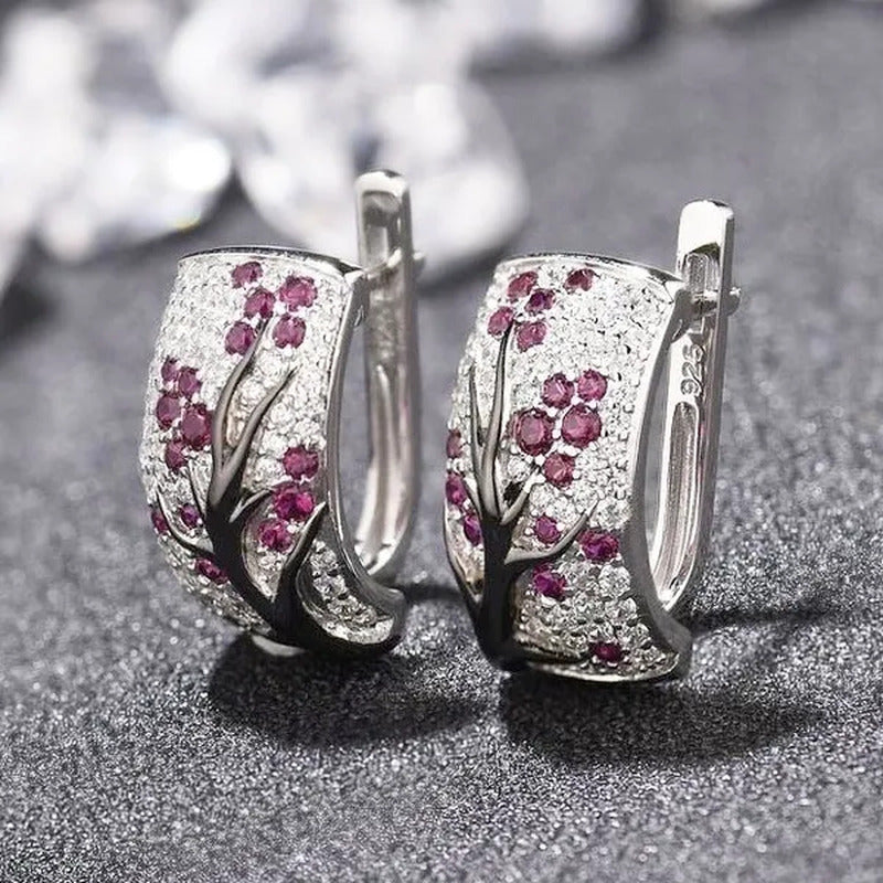 YOHAPP Dazzling 925 Sterling Silver Natural Gemstone Diamond Floral Earrings Wom