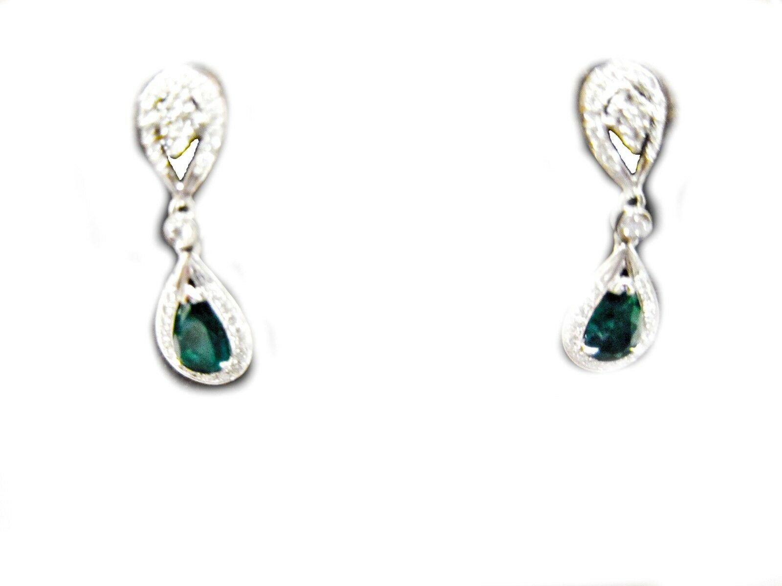 .48 CT ROUND SHAPE DIAMOND .98 CT TWO PEAR SHAPE EMERALD EARRING 18 K WHITE GOLD