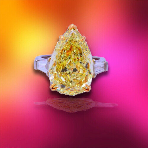 10 Carat Fancy Yellow Pear Shape Ring GIA Certified