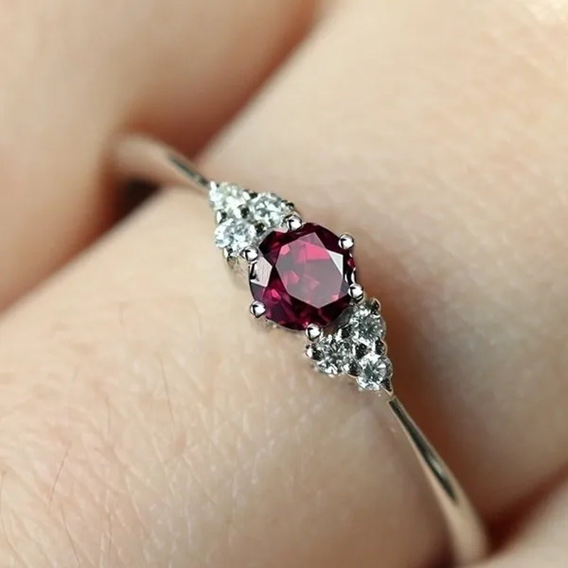 Women'S 925 Pure Silver Natural Garnet Ruby Daily Leisure Wedding Engagement Rin
