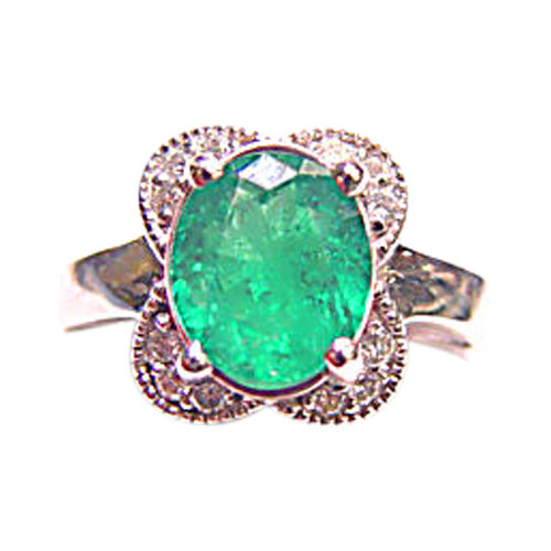 1.41 CT 1 OVAL EMERALD SET WITH ROUND BRILLIANT SHAPE DIAMOND .15 CT FLOWER RING