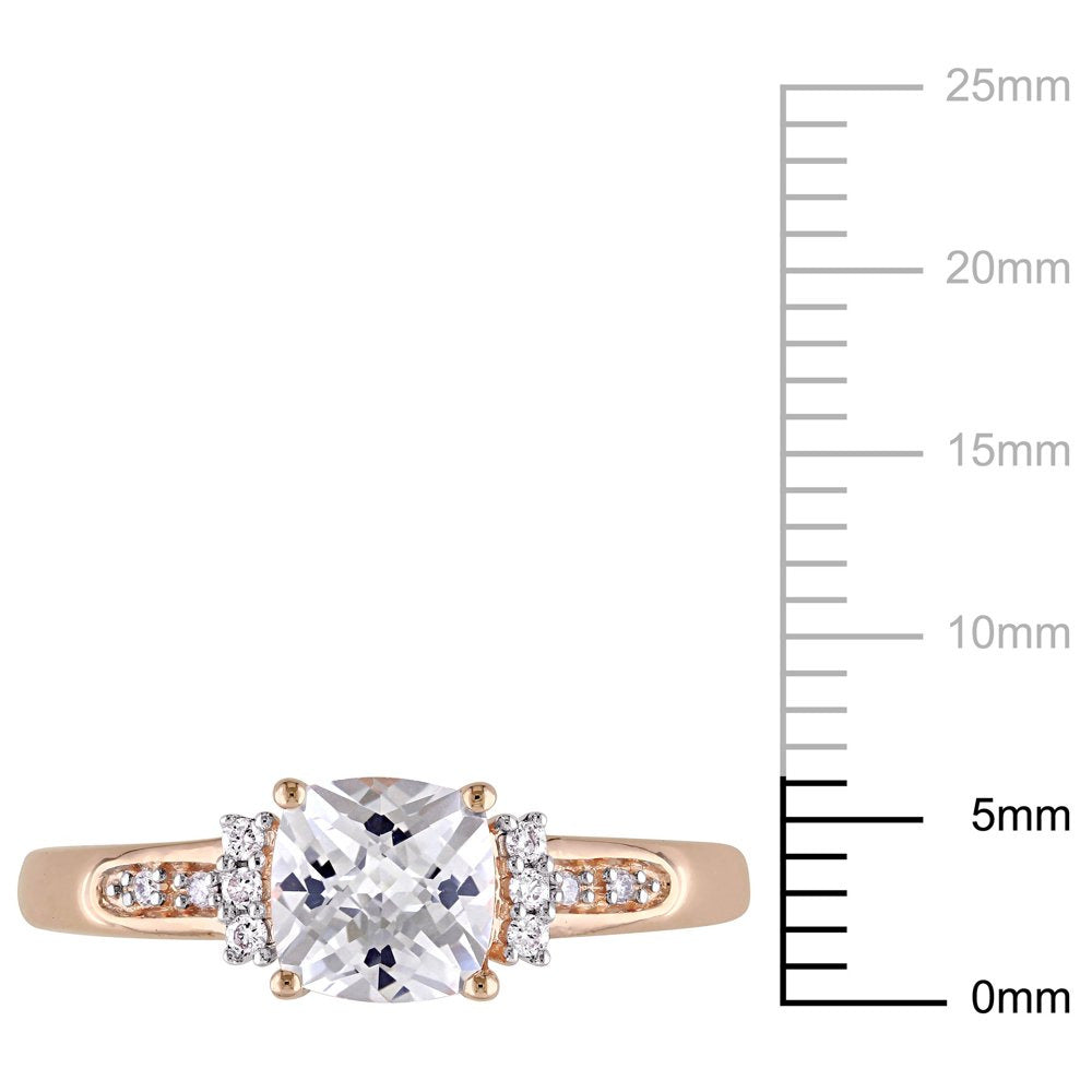 Women'S 1-1/4 Carat T.G.W. Cushion Checkerboard-Cut Created White Sapphire and R