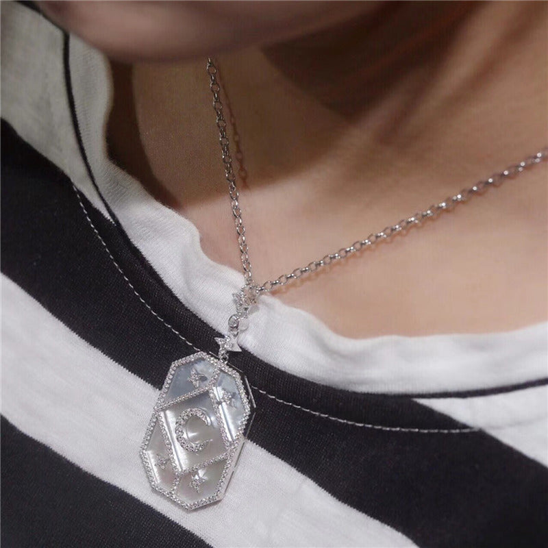 Xingyue Square Necklace Adjustable Length 925 Silver with Micro Diamonds