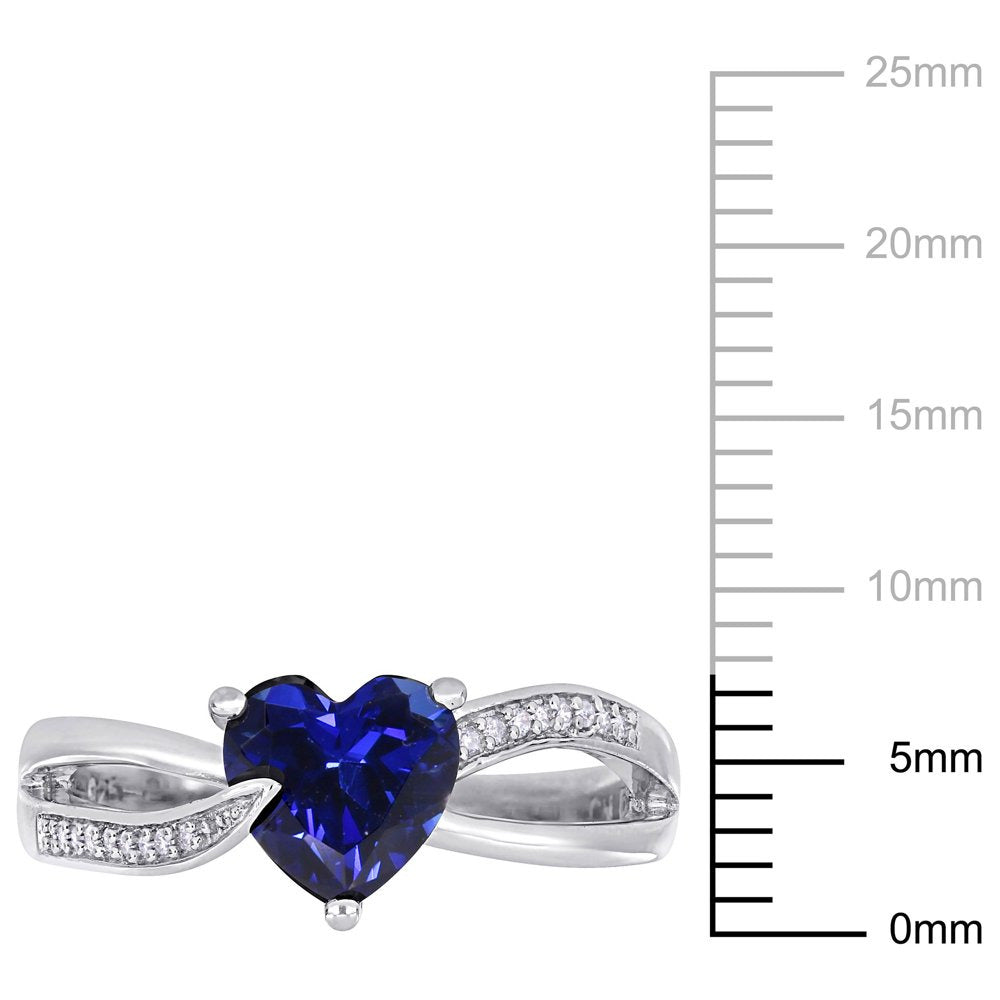 Miabella Women'S 1-7/8 Carat T.G.W. Heart-Shape Created Blue Sapphire and 0.05 C