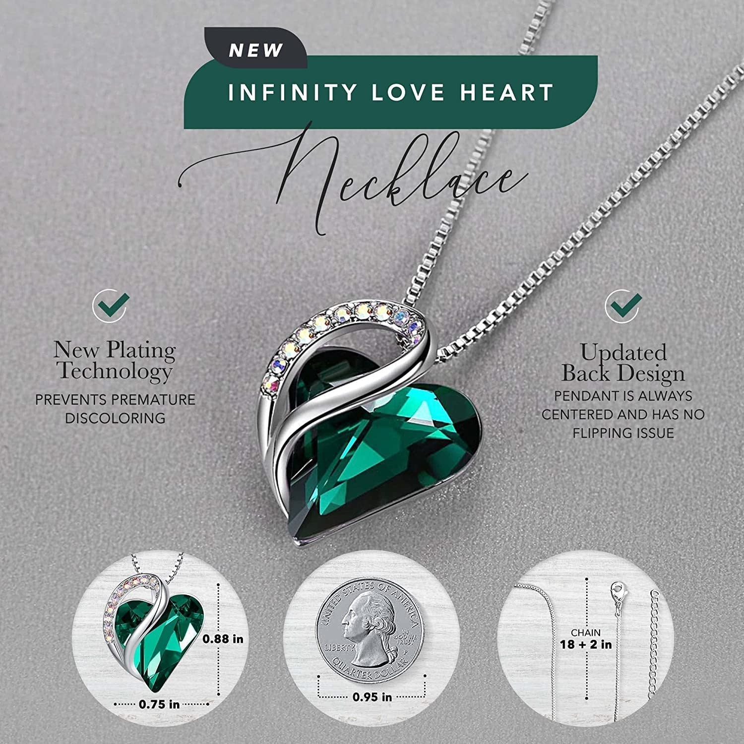 Women’S Silver Plated Infinity Love Heart Pendant Necklace with Birthstone Cryst