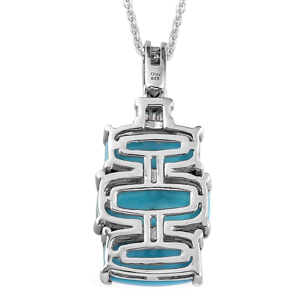 Sleeping Beauty Turquoise White Diamond Cushion 925 Sterling Silver Platinum Pla
