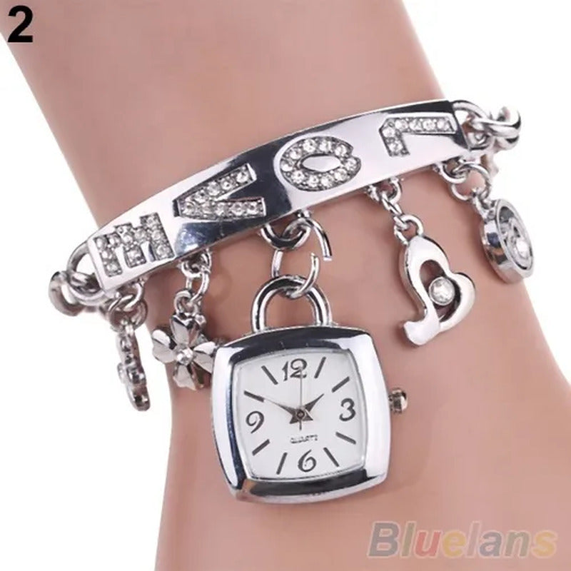 Women'S Flower Heart Love Style Rhinestone Stainless Steel Chain Bracelet Wrist