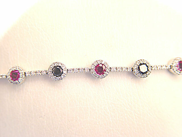 WOMEN ROUND SHAPE 7 PINK SAPPHIRE WITH 6 BLACK DIAMOND WHITE DIAMOND BRACELET