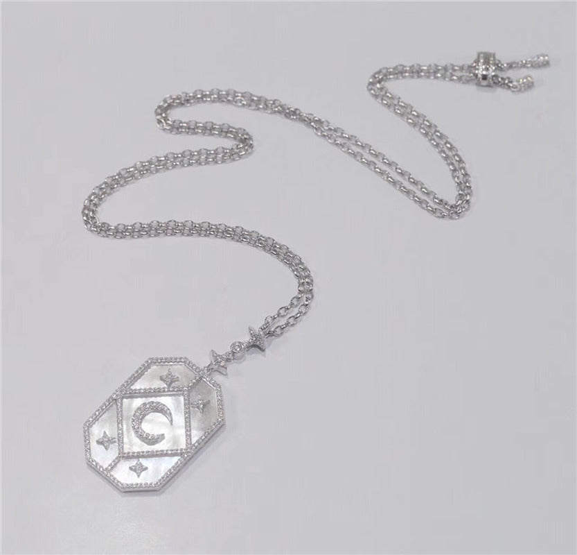 Xingyue Square Necklace Adjustable Length 925 Silver with Micro Diamonds