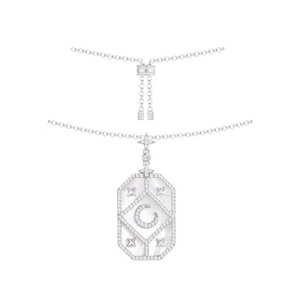 Xingyue Square Necklace Adjustable Length 925 Silver with Micro Diamonds