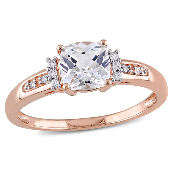 Women'S 1-1/4 Carat T.G.W. Cushion Checkerboard-Cut Created White Sapphire and R