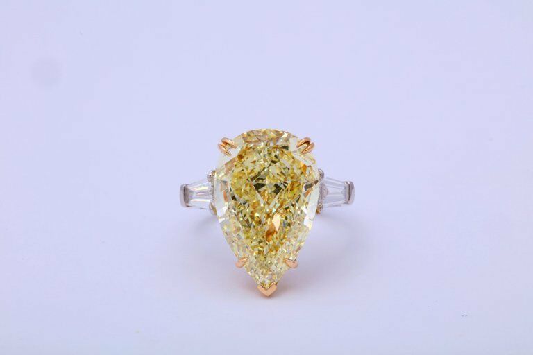 10 Carat Fancy Yellow Pear Shape Ring GIA Certified