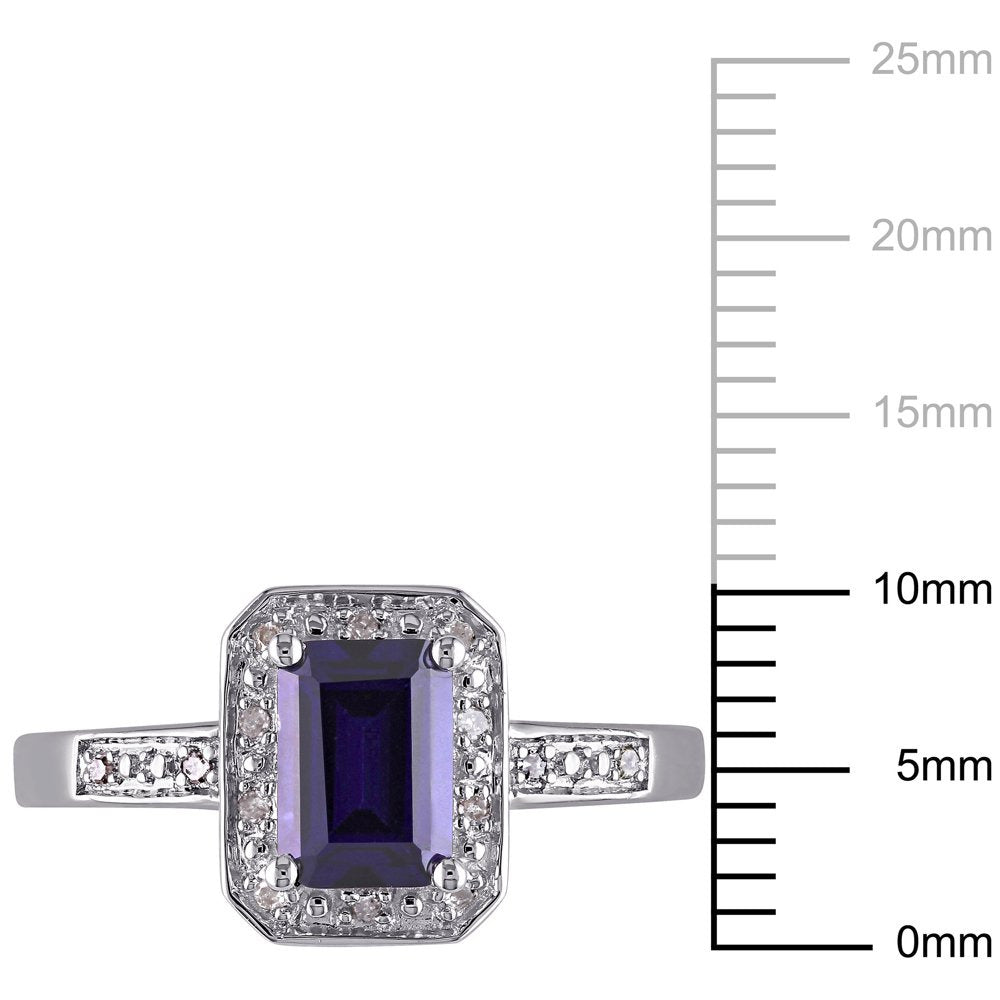 Miabella Women'S 1-5/8 Carat T.G.W. Emerald-Cut Created Blue Sapphire and Diamon