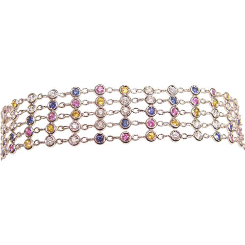 1.40 CT ROUND SHAPE DIAMOND 2.72 CT ROUND SHAPE MULTI COLOR SAPPHIRE BRACELET