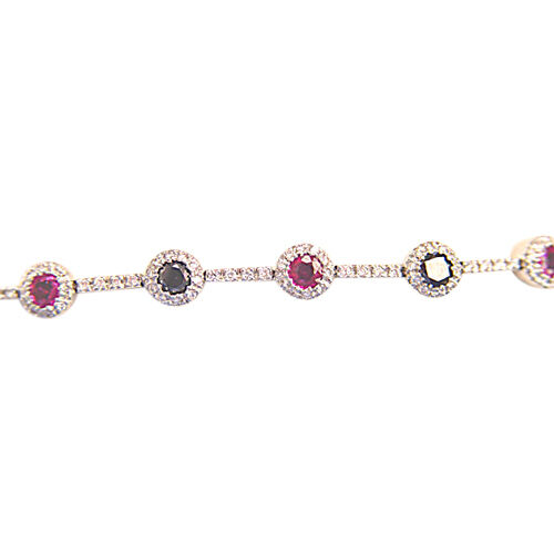 WOMEN ROUND SHAPE 7 PINK SAPPHIRE WITH 6 BLACK DIAMOND WHITE DIAMOND BRACELET