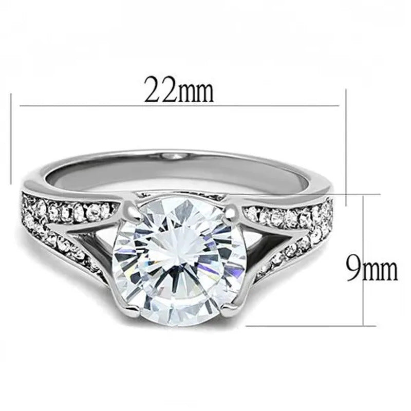Women'S 3.17 Ct round Cut Zirconia Stainless Steel Engagement Ring Size 5-10