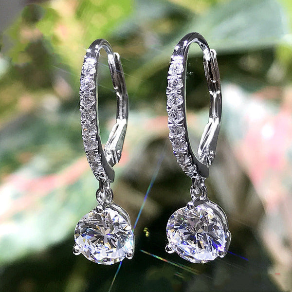 Women'S Short Sterling Silver Drop Earrings with Diamond Pear Shape