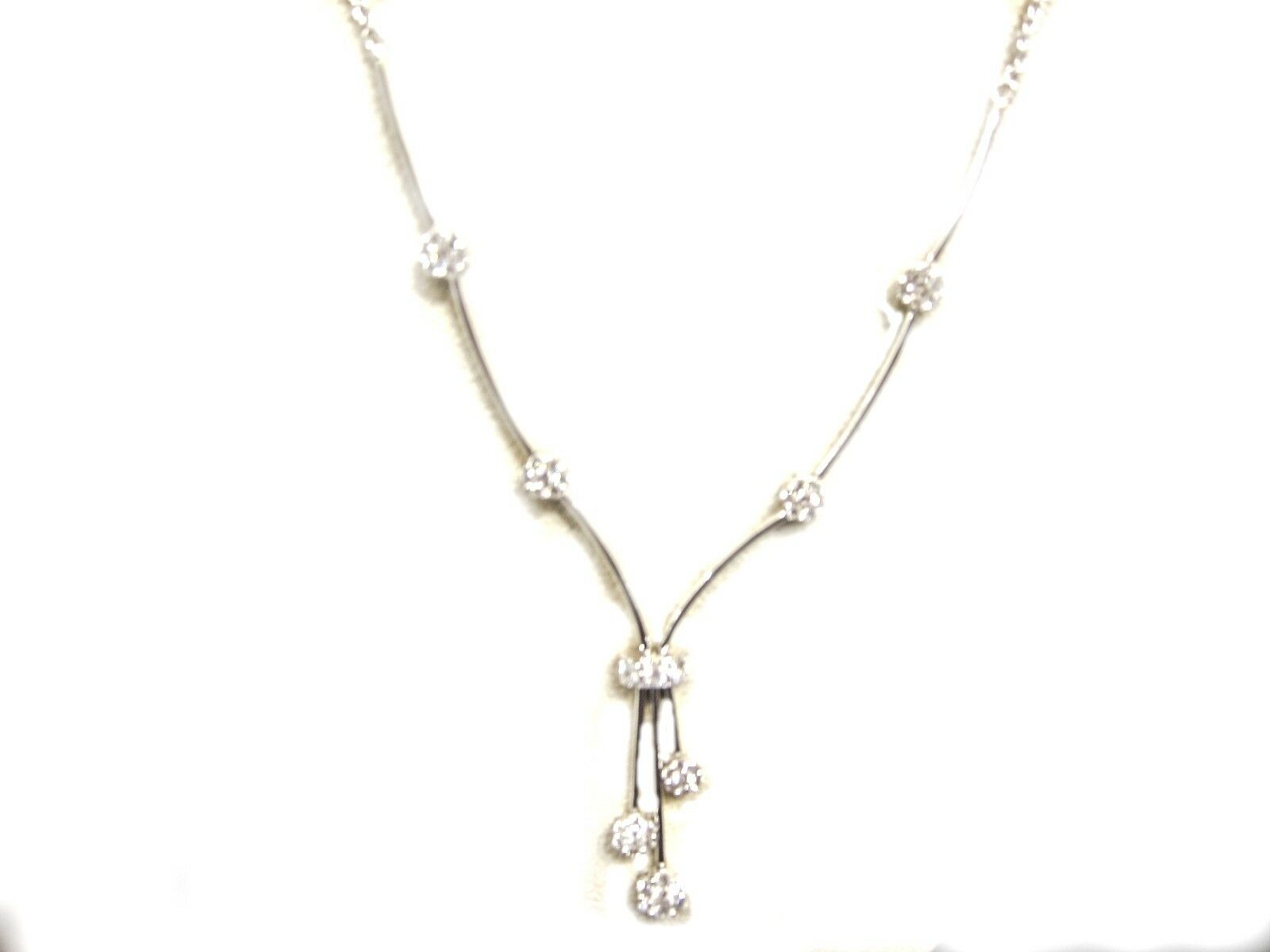 2.15 CT DIAMOND LONG NECKLACE CLUSTER BOTTOM 20 INCH NECK SIZE 14 K WHITE GOLD