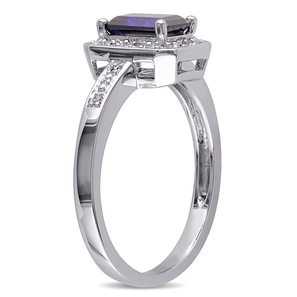 Miabella Women'S 1-5/8 Carat T.G.W. Emerald-Cut Created Blue Sapphire and Diamon