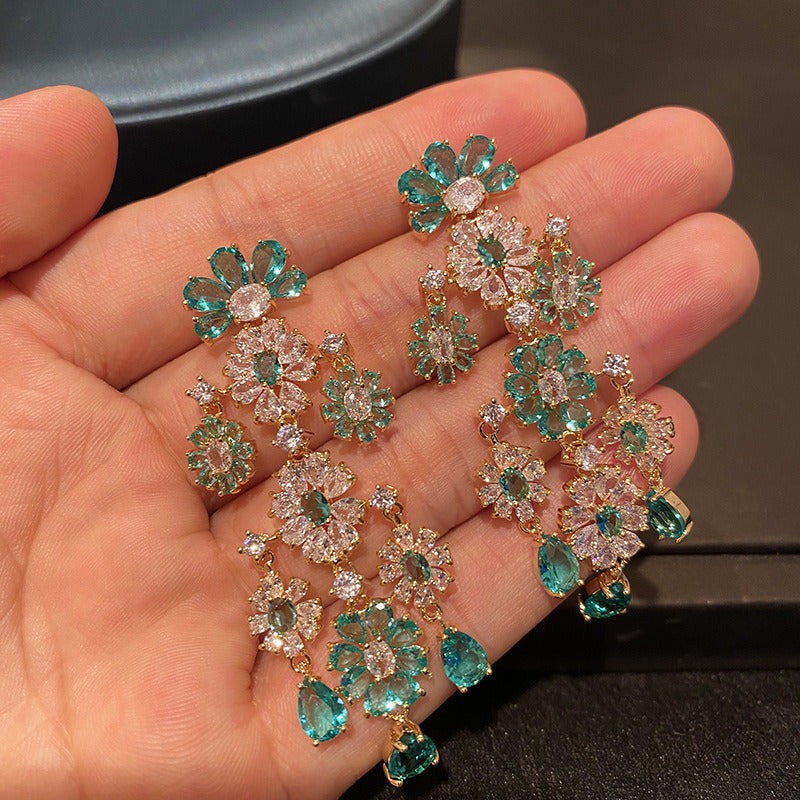Women'S Flower Earrings Green Flower Cluster Drop Pendant