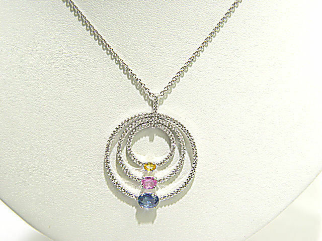 YELLOW BLUE PINK SAPPHIRE OVAL SHAPE PENDANT MULTI-COLOR PENDANT