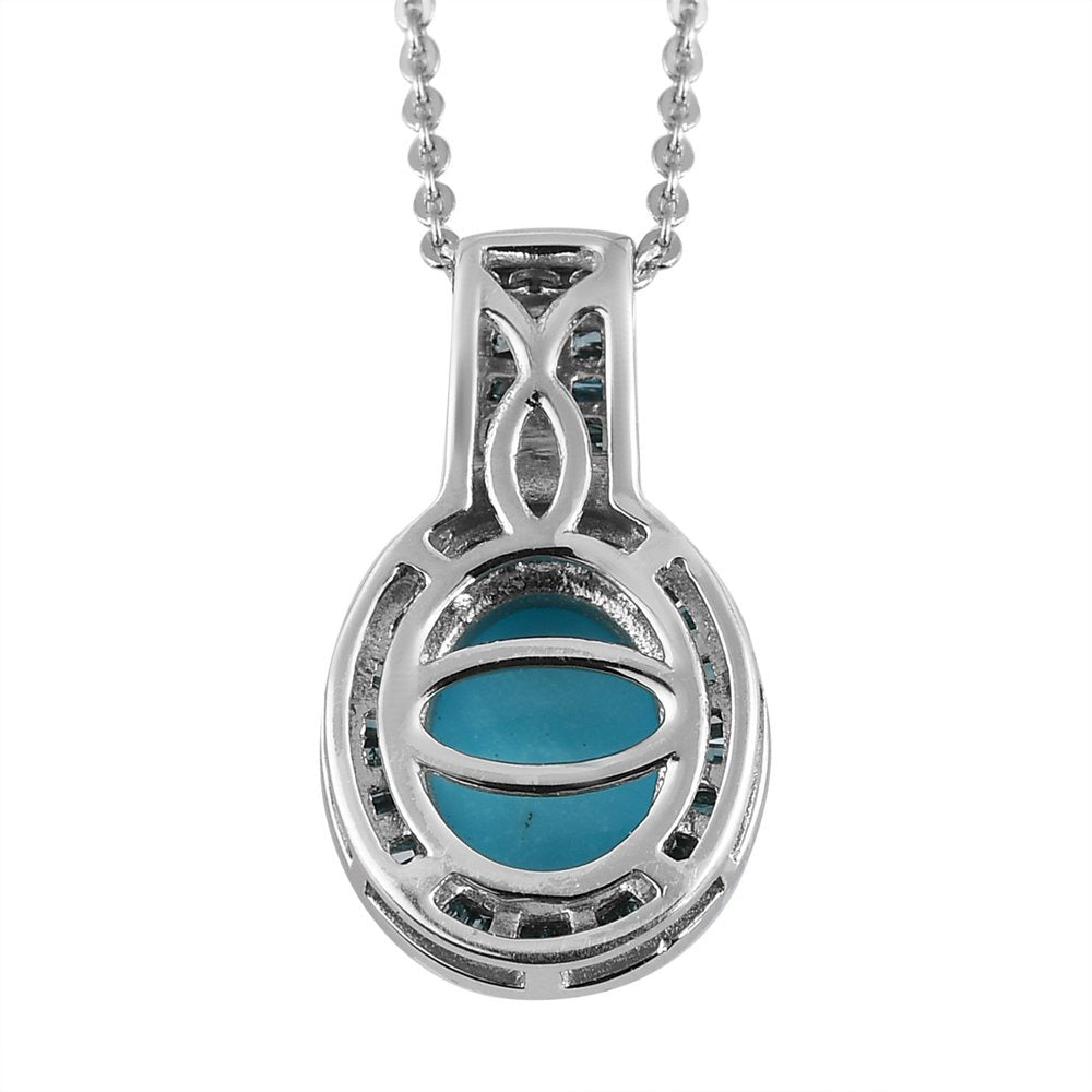 Sleeping Beauty Turquoise Blue Diamond Oval 925 Sterling Silver Platinum Plated