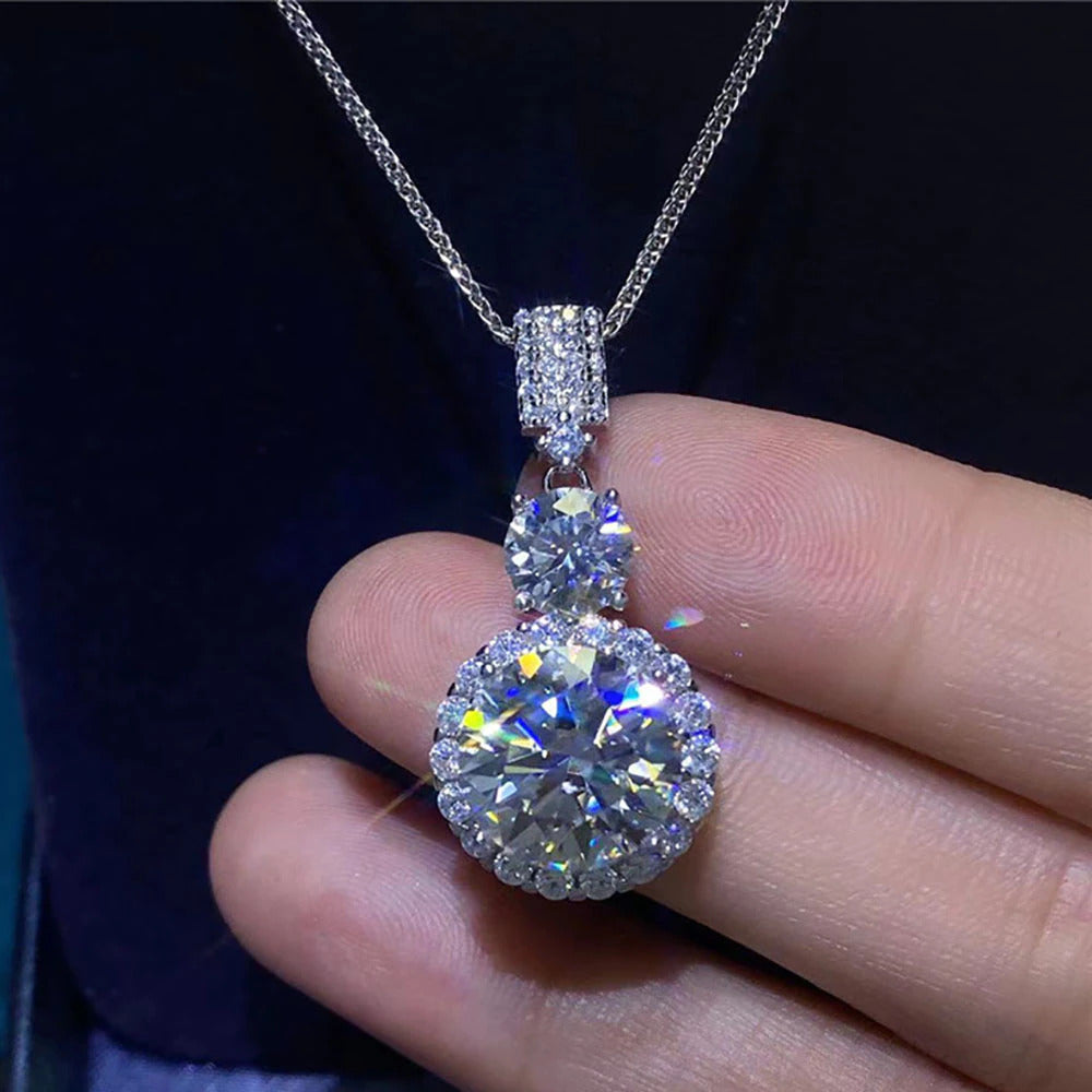 Real 10 Carat Moissanite Necklace for Women S925 Silver Platinum Plating D Color