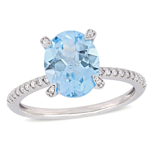 Miabella Women'S 3-4/5 Carat Oval-Cut T.G.W. Sky-Blue Topaz 1/4 Carat T.W. Diamo